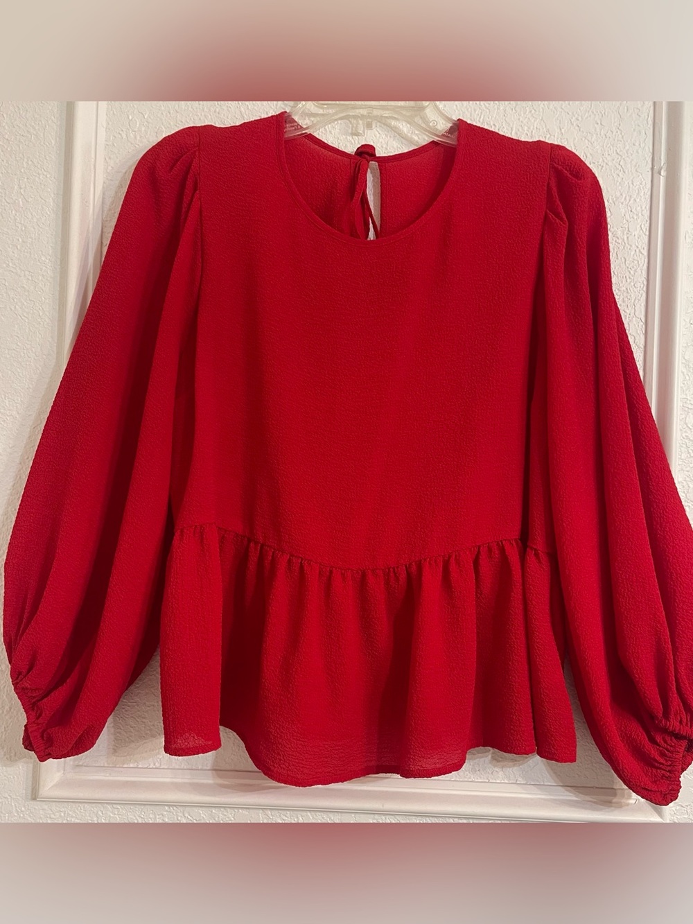 Express Red Peplum Long-Sleeve Blouse - Women